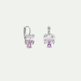 Silver Sleeper Earrings with Pansy and Pink Stones