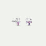 Silver Post Earrings with Pansy and Pink Stones