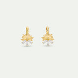 Gold Sleeper Earrings with Daisies and White Stones