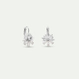 Silver Sleeper Earrings with Daisies and White Stones