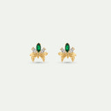 Gold Post Earrings with Orchids, White and Green Stones