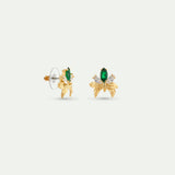 Gold Post Earrings with Orchids, White and Green Stones