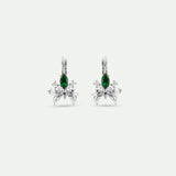 Silver Sleeper Earrings with Orchids, White and Green Stones