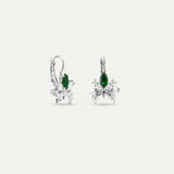 Silver Sleeper Earrings with Orchids, White and Green Stones