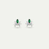 Silver Post Earrings with Orchids, White and Green Stones