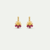 Gold Sleeper Earrings with Cosmos and Red Stones