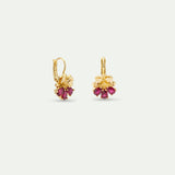 Gold Sleeper Earrings with Cosmos and Red Stones
