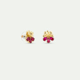 Gold Post Earrings with Cosmos and Red Stones