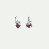 Silver Sleeper Earrings with Cosmos and Red Stones