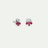 Silver Post Earrings with Cosmos and Red Stones