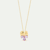 Gold Pendant Necklace with Pansies and Pink Stones