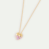 Gold Pendant Necklace with Pansies and Pink Stones