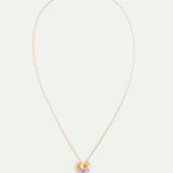 Gold Pendant Necklace with Pansies and Pink Stones