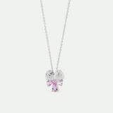 Silver Pendant Necklace with Pansy and Pink Stones
