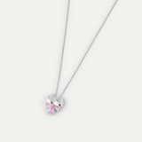 Silver Pendant Necklace with Pansy and Pink Stones