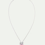 Silver Pendant Necklace with Pansy and Pink Stones