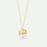 Gold Pendant Necklace with Daisies and White Stones