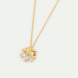 Gold Pendant Necklace with Daisies and White Stones