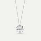 Silver Pendant Necklace with Daisies and White Stones