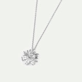 Silver Pendant Necklace with Daisies and White Stones