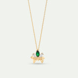Gold Pendant Necklace with Orchid, Green and White Stones