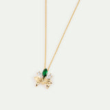 Gold Pendant Necklace with Orchid, Green and White Stones