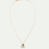 Gold Pendant Necklace with Orchid, Green and White Stones