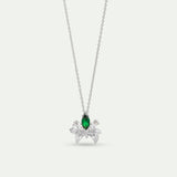 Silver Pendant Necklace with Orchid, Green and White Stones
