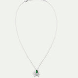 Silver Pendant Necklace with Orchid, Green and White Stones