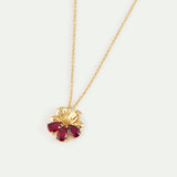 Gold Pendant Necklace with Cosmos and Red Stones