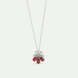 Silver Pendant Necklace with Cosmos and Red Stones