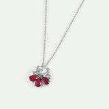 Silver Pendant Necklace with Cosmos and Red Stones