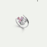 Silver Adjustable Ring with Pansy and Pink Stones