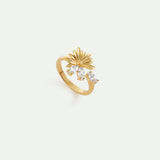 Gold Adjustable Ring with Daisies and White CZ Stones