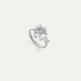 Silver Adjustable Ring with Daisy and White Stones