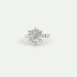 Silver Adjustable Ring with Daisy and White Stones