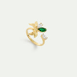 Gold Adjustable Ring with Orchid, Green and White Stones