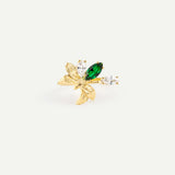 Gold Adjustable Ring with Orchid, Green and White Stones