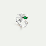 Silver Adjustable Ring with Orchid, Green and White Stones
