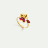 Gold Adjustable Ring with Cosmos and Red Stones