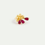 Gold Adjustable Ring with Cosmos and Red Stones