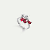 Silver Adjustable Ring with Cosmos and Red Stones