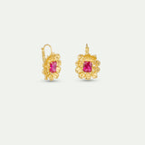 Gold Anemone and Pink Stone Sleeper Earrings