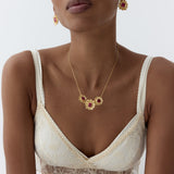 Gold Anemone Statement Necklace with Pink Stones