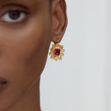 Gold Anemone and Pink Stone Sleeper Earrings