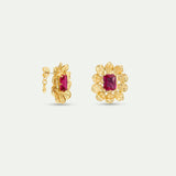 Gold Anemone and Pink Stone Post Earrings