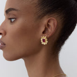 Gold Anemone and Pink Stone Post Earrings