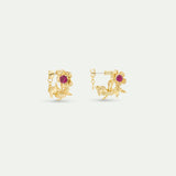 Golden Anemone and Pink Crystal Post Earrings