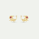 Golden Anemone and Pink Crystal Post Earrings