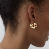 Small Gold Anemone and Pink Crystal Post Earrings
